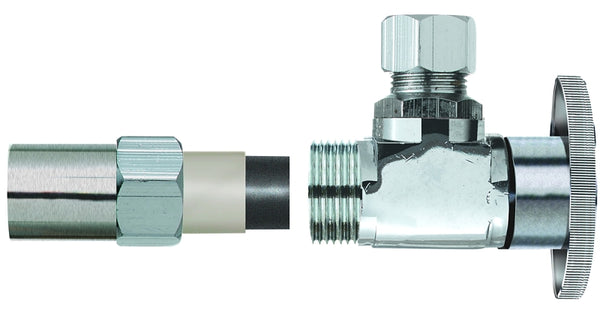 Plumb Pak PP20321LF 1/4 Turn Transitional Angle Supply Line Valve, 1/2 X 3/8 in, Nominal Cpvc X Od, Body, Brass