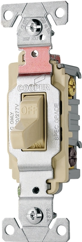 Eaton CS320V-SP-L 20-Amp, 120/277-Volt/AC Commercial Specification Grade 3-Way AC Compact Toggle Switch, Ivory