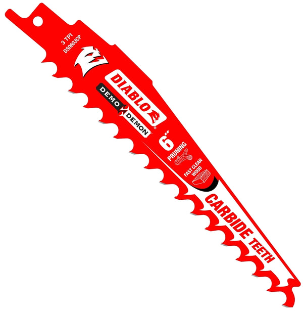Diablo Demo Demon Reciprocating Saw Blade with Carbide Teeth - Fast Pruning and Clean Wood Cuts, 3 TPI, 6" Length - DS0603CP