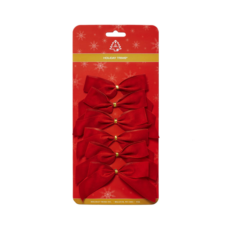 HOLIDAY TRIM 7920 6-Pack 2-Loop Velvet Bow for Decoration, Red
