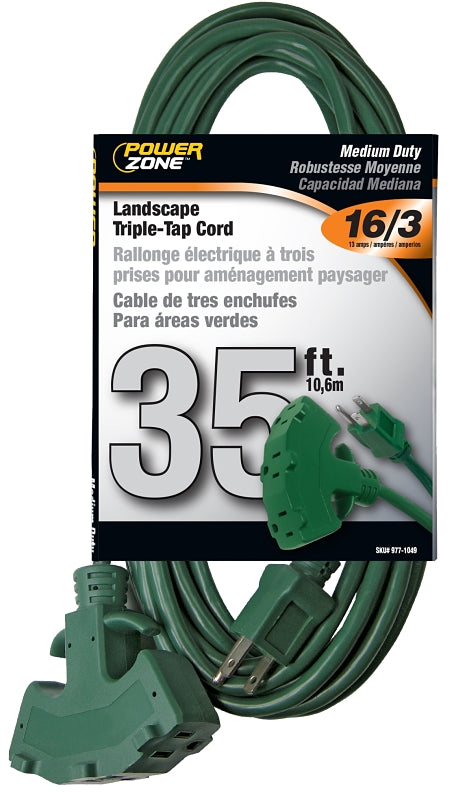 POWER ZONE OR605627 Powerzone Sjtw Triple Tap Extension Cord, 16/3, 35 Ft, Feet