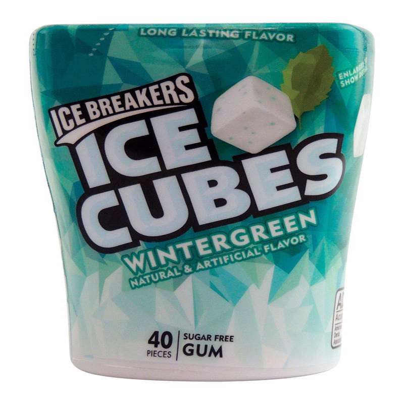 Ice Breakers, Ice Cubes Wintergreen Sugar Free Chewing Gum Bottle, 3.2 Ounce, 40 Count
