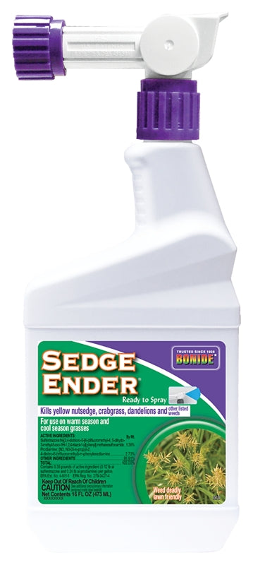 Bonide Sedge Ender, 16 oz Ready-to-Spray Weed Killer For Outdoors, Fast-Acting and Rainproof, Lawn Friendly Formula 070