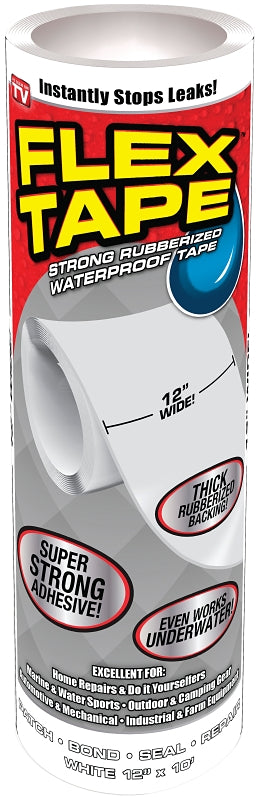 Flex Tape, 12 in x 10 ft, White, Original Thick Flexible Rubberized Waterproof Tape - Seal and Patch Leaks, Works Underwater, Indoor Outdoor Projects - Home RV Roof Plumbing and Pool Repairs TFSWHTR1210