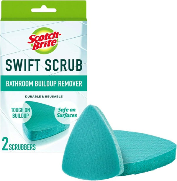 Scotch-Brite Swift Scrub Bath Cleaner Scrubbers, Soap Scum Remover for Cleaning Bathroom, Bathroom Scrubber Pads Safe for Tile, 2 Bathroom Cleaner Scrubbers 835T