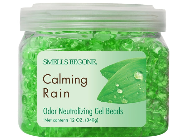SMELLS BEGONE 12 oz Odor Eliminator Gel - Air Freshener - Absorbs & Eliminates Odor in Bathrooms, Basements, Cars, Boats, RVs & Pet Areas - Made with Essential Oils - Calming Rain Scent 52512