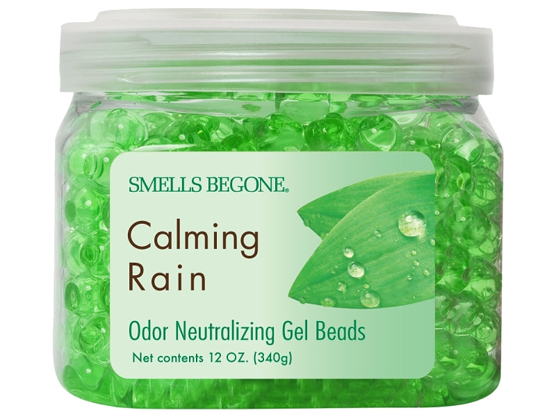 SMELLS BEGONE 12 oz Odor Eliminator Gel - Air Freshener - Absorbs & Eliminates Odor in Bathrooms, Basements, Cars, Boats, RVs & Pet Areas - Made with Essential Oils - Calming Rain Scent