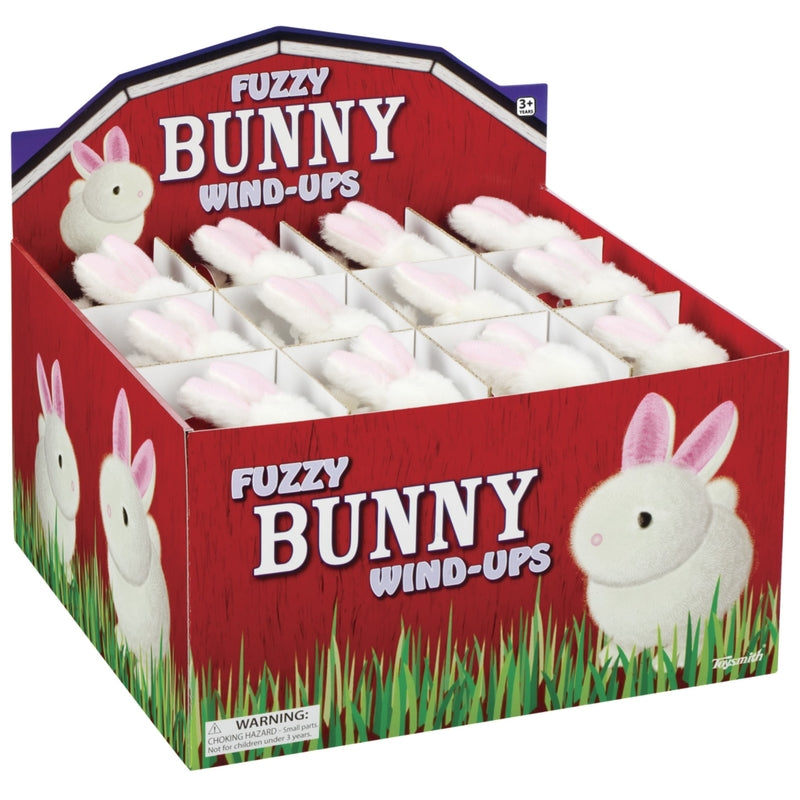 Toysmith 9925389 Bunny Wind Up Cotton & Polyester Rabbit Toy - White & Pink - 12 Piece - Pack of 24
