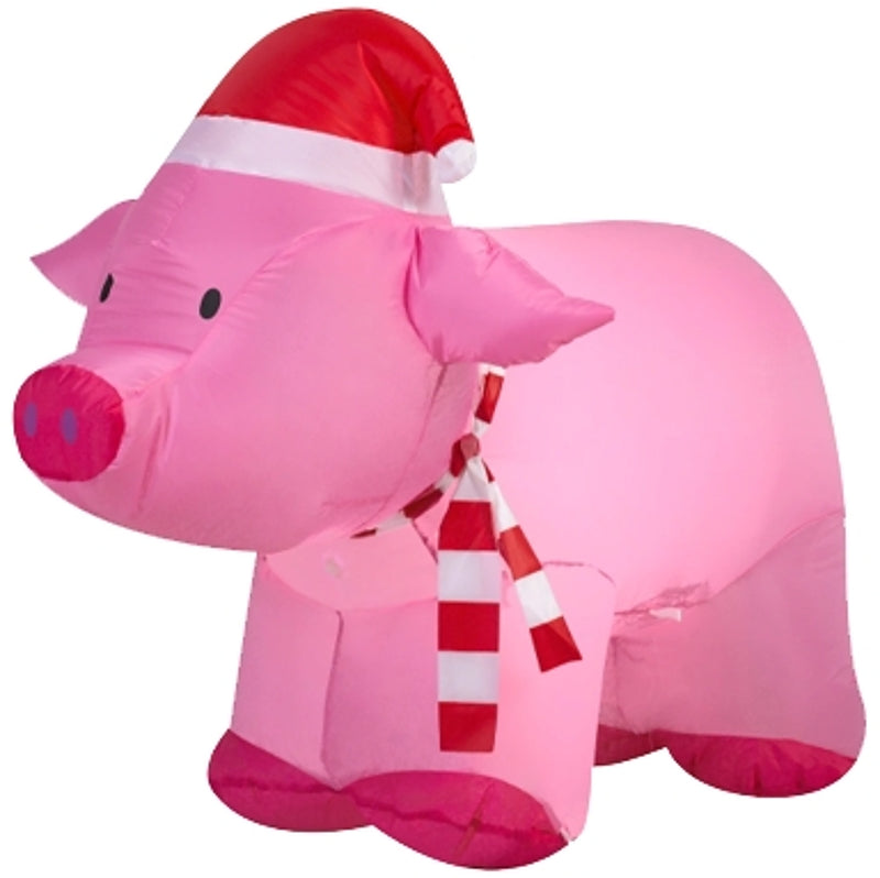 Hometown Holidays Pig W/Santa HAT Inflatable 6FT 90813