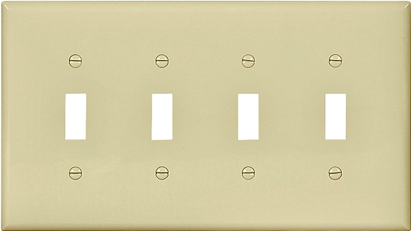 EATON PJ4V Arrow Hart Pj4 Mid Size Unbreakable Wall Plate, 4 Gang, 4-1/2 In L X 8.19 In W X 0.08 In T, Ivory