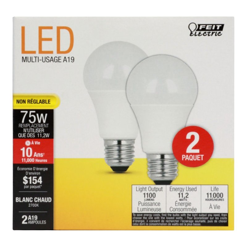 Feit Electric 14779 - A1100/827/10KLED/2 A19 A Line Pear LED Light Bulb
