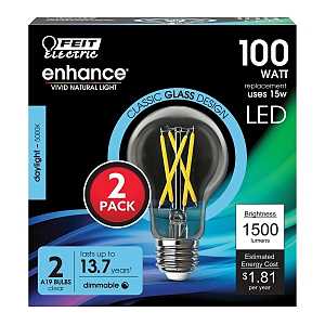 Feit A19 E26 (Medium) Filament LED Bulb Daylight 100 Watt Equivalence 2 pk