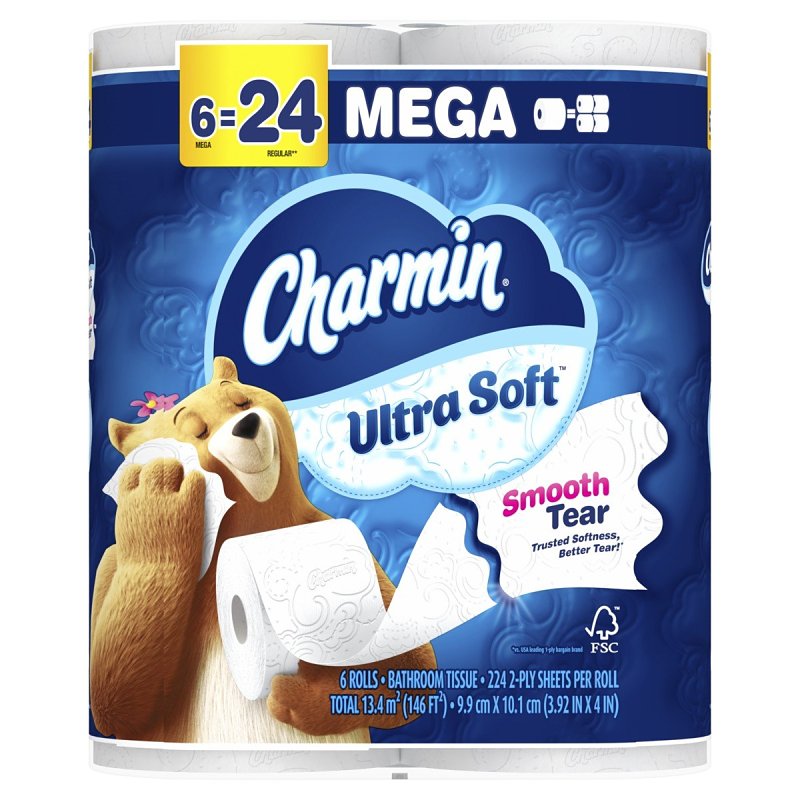 Charmin Ultra Soft Toilet Paper, 6 Mega Rolls = 24 Regular Rolls