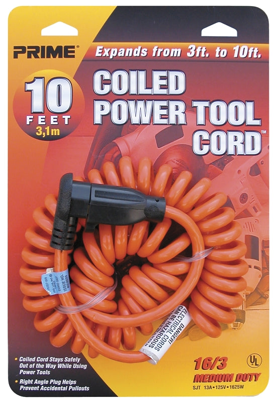 Monoprice Coiled Power Tool Extension Cord - 3 Feet - 10 Feet - Orange | 16AWG, 13 amp/1625 watt, 125 Volt Load, SJT, Orange, Flame Retardant, Abrasion Resistant