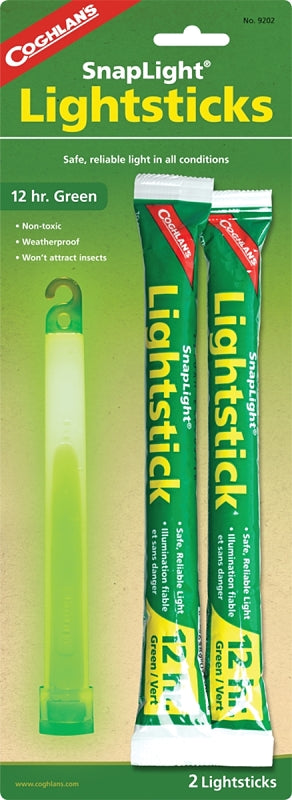Coghlan's Lightsticks - Non-Toxic, Reliable Glow Sticks for Emergency, Camping, Hiking, and Outdoor Safety - Portable 12-Hour Light Source for Survival and Recreation, Yellow 2-Pack 9202