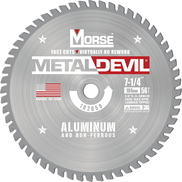 Morse Metal Devil CSM7255658FNFC, Circular Saw Blade, Carbide Tipped, Aluminum Cutting, 7-1/4 inch, 1 Pack