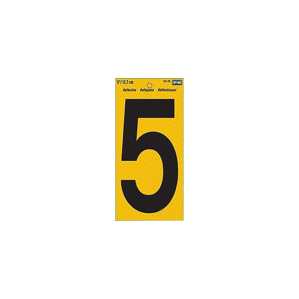 Hy-Ko RV-75/5 5" Black/Yellow Vinyl Self-Stick Reflective House Number 5 (10-Pack)