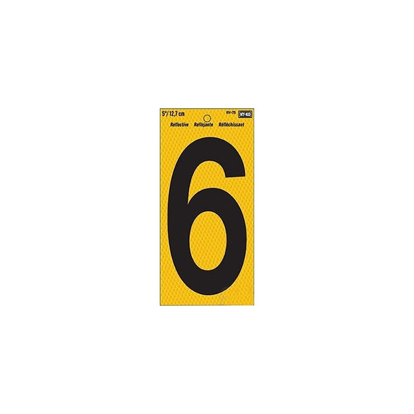 Hy-Ko Prod Hy-Ko RV-75/6 5" Black/Yellow Vinyl Self-Stick Reflective House Number 6