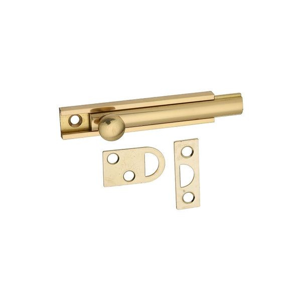 National Hardware V1922 3 in Solid Brass Flush Bolt Door Latch - Surface Mount Slide Bolt for Double Door, French Door Hardware, Interior and Exterior Applications with Strike N197-970