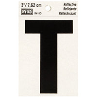 Hy-Ko RV-50/T Self-Stick Reflective with Letter T, 3", Black