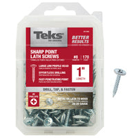 Teks 21508 Lath Screw, #8 Thread, Truss Head, Phillips Drive, Sharp Point, Steel, Zinc