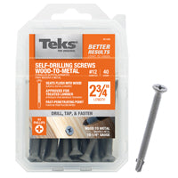 Teks 21384 Screw, #12 Thread, 2-3/4 in L, Coarse Thread, Flat Head, Phillips Drive, Self-Drilling, Self-Tapping Point
