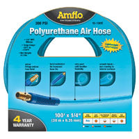 Amflo 12-100E Air Hose, 1/4 in OD, 100 ft L, MNPT, 300 psi Pressure, Polyurethane, Blue
