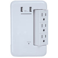 Powerzone ORRUSB346S USB Charger, 3.4 A, 1200 J, 6 Outlets Output, 2 Ports, White Color