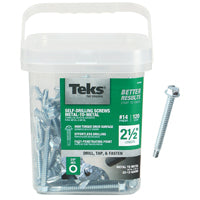 Teks 21358 Screw, #14 Thread, 2-1/2 in L, Hex Drive, Self-Drilling, Self-Tapping Point, Steel, Zinc