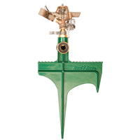 Rain Bird 25PJLSP Hose-End Brass Impact Sprinkler on Large Spike, Adjustable 20° - 360° Pattern, 20' - 41' Spray Distance , Green