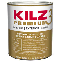 KILZ 3 Premium Primer, Interior/Exterior, 1 Quart