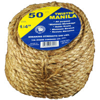 T.W. Evans Cordage 26-001 Rope, 1/4 in Dia, 50 ft L, 54 lb Working Load, Manila, Natural