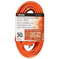 CCI 0826 Extension Cord, 14 AWG Cable, 50 ft L, 15 A, 125 V, Orange