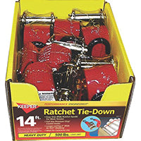 KEEPER – 2” x 14' High Tension Ratchet Tie-Down with S Hooks - 500 lbs. Working Load Limit and 1,500 lbs. Break Strength