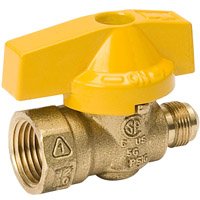 B & K 117-592 Gas Ball Valve, 9/16 x 1/2 in Connection, Flare x FPT, 200 psi Pressure, Manual Actuator, Brass Body