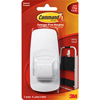 Command Jumbo Utility Hooks, White, 1-Hook, 4-Pack 17004