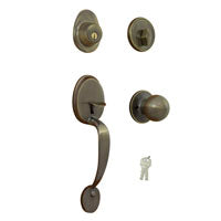 ProSource Handleset, 3 Grade, Keyed Key, Brass, Antique Brass, 2-3/8 x 2-3/4 in Backset, KW1 Keyway
