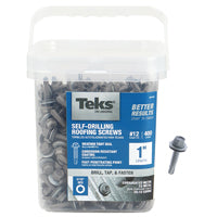 Teks 21418 Roofing Screw, #12 Thread, Coarse Thread, Hex Drive, Drill, Self-Tapping Point, Steel, Zinc