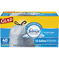 GLAD OdorShield 78361 Trash Bag, 13 gal Capacity, White