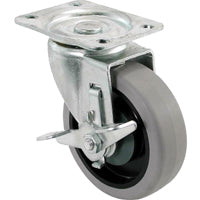 Shepherd Hardware 400 Series 9736 Swivel Caster with Brake, 4 in Dia Wheel, TPR Wheel, Gray, 250 lb