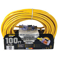 PowerZone Contractor Cord, 14 AWG Cable, 100 ft L, 13 A, 125 V, Yellow