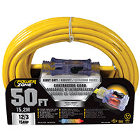 PowerZone Contractor Cord, 12 AWG Cable, 50 ft L, 15 A, 125 V, Yellow