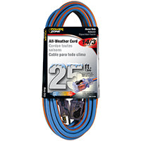 PowerZone Extension Cord, 14 AWG Cable, 5-15P Grounded Plug, 5-15R Grounded Receptacle, 25 ft L, 15 A, 125 V