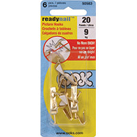 OOK 50583 Picture Hanger, 20 lb, Steel, Brass, Gold