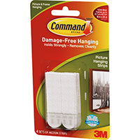 Command 17201-4PK Picture Hanging Strip, 3 lb/set, Foam, White