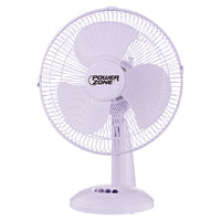 PowerZone FT-30 Oscillating Table Fan, 120 V, 12 in Dia Blade, 3-Blade, 3-Speed, 72 in L Cord, White