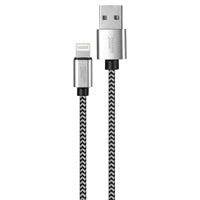 PowerZone KL-029X-2M-LIGHT Lightning Charging Cable, Braided Cable + Aluminum, Black + White Braided Cable, 6 ft L