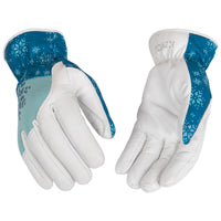Kinco Pearl Grain Goatskin Palm/Blue Polyester-Spandex Fabric Back/Easy-On Cuff - Medium