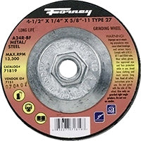Forney 71819 Grinding Wheel with 5/8-Inch-11 Threaded Arbor, Metal Type 27, A24R-BF, 4-1/2-Inch-by-1/4-Inch