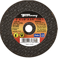Forney 71843 Cut-Off Wheel with 3/8-Inch Arbor, Metal Type 1, A36T-BF, 3-Inch-by-1/8-Inch
